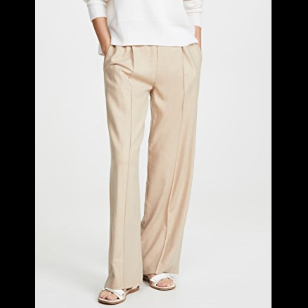 VINCE Front Pleated Wide Leg Elastic Waistband Pants Size L Large Beige … - Picture 2 of 12